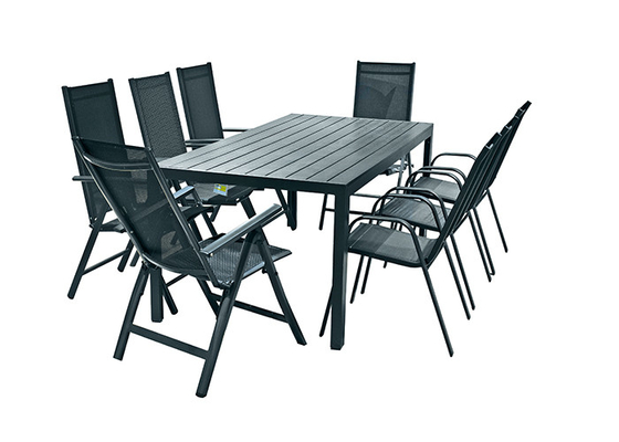 アルミニウム合板の屋外のテラスのテーブルおよび椅子は抵抗力がある傷付ける
